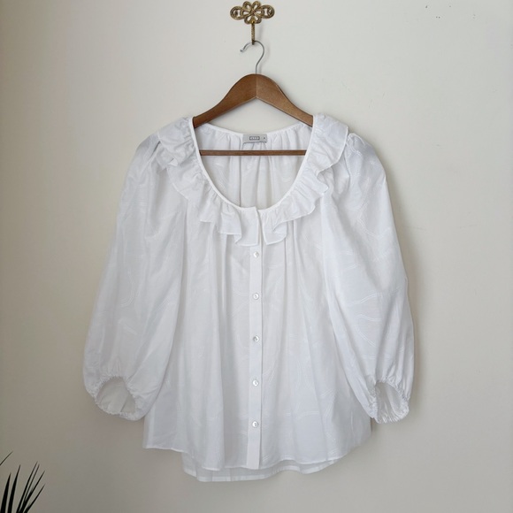 AYR Frill Seeker Blouse Medium Cotton Silk Romantic White - Picture 1 of 9